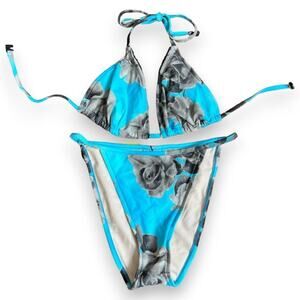 Vintage 1990s deadstock blue floral graphic print bikini